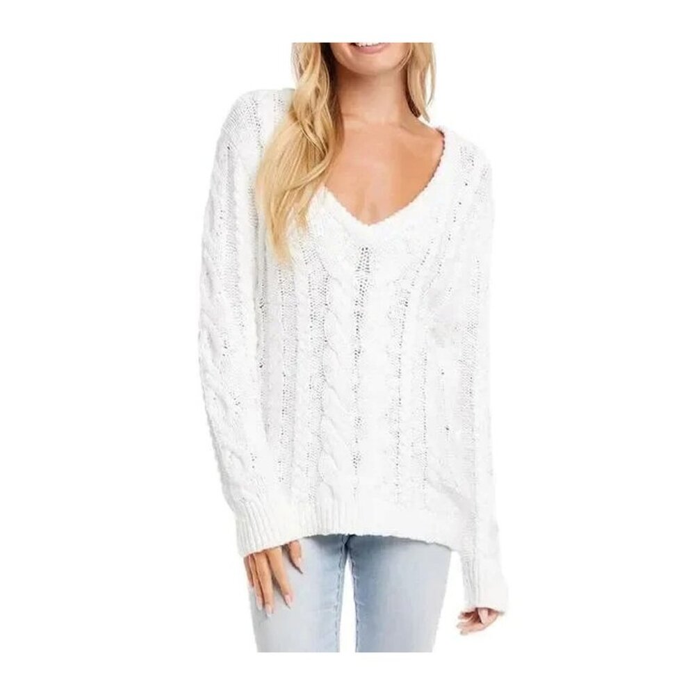 NWOT Karen Kane Womens Cable Knit V-Neck Pullover Sweater White top M